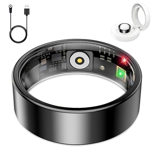 Smart Ring for Women Men, Sleep Tracker Ring, Waterproof Fitness Tracker Health Rings with Heart Rate Monitoring, Blood Oxygen, Stress Distance Calories Steps Tracking, No Subscription Fee(Black,#7)