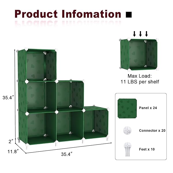 UNKU CUBE STORAGE ORGANIZER, 6 CUBE CLOSET ORGANIZER STORAGE SHELVES, DIY STACKABLE BOOKCASE, CLOTHES ORGANIZER SHELF FOR CLOSET, BEDROOM, LIVING ROOM, CABINET, HOME, OFFICE, GREEN