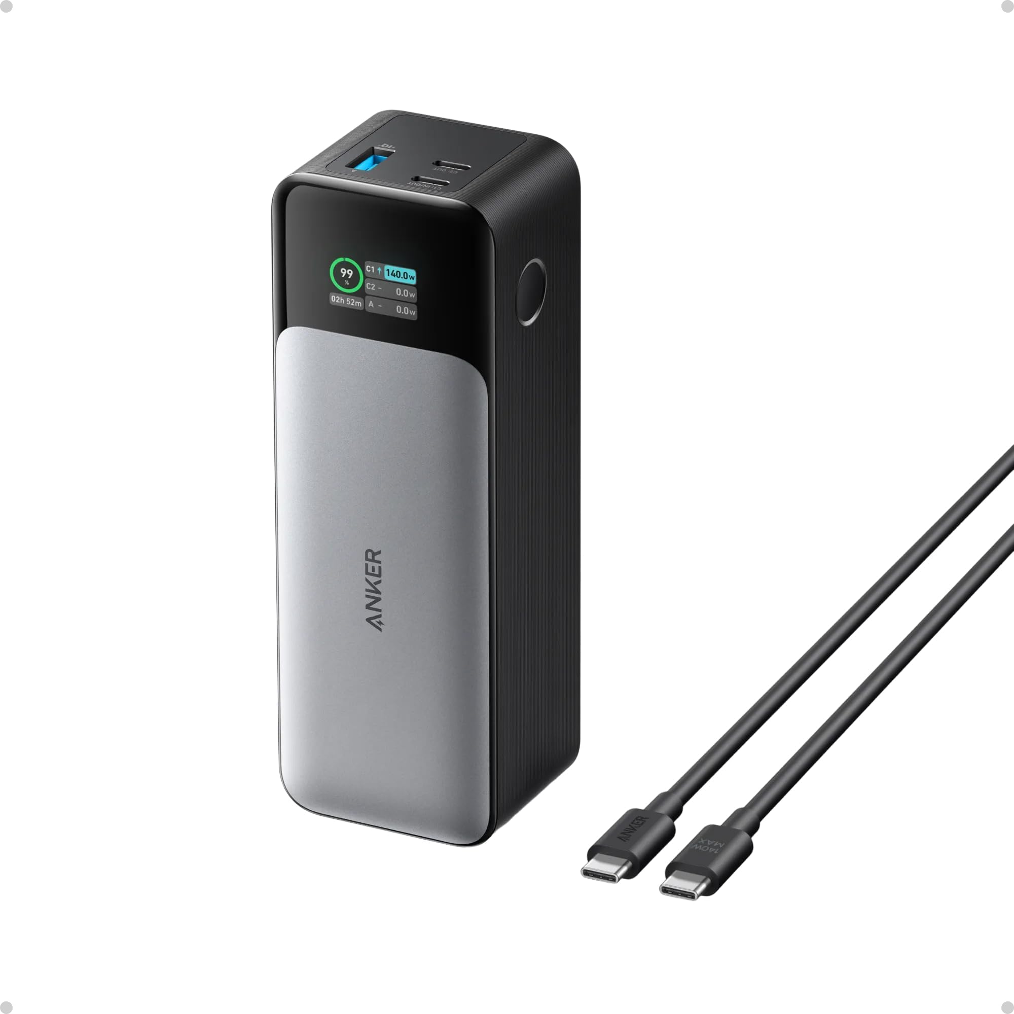 Anker 737 Power Bank, cargador portátil para computadora portátil de 3 puertos de 140 W máximo, 24,000 mAh, pantalla inteligente, compatible con iPhone 16/15/14 Series, Vision Pro, Samsung, MacBook y más