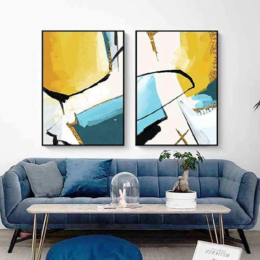 Amazon 抽象カラフルキャンバス絵画インテリアミニマリズム壁アートパネルリビング部屋装飾モダンアートパネルポスター版画家壁装飾写真50 70cm 2フレームレス アートフレーム ポスター オンライン通販
