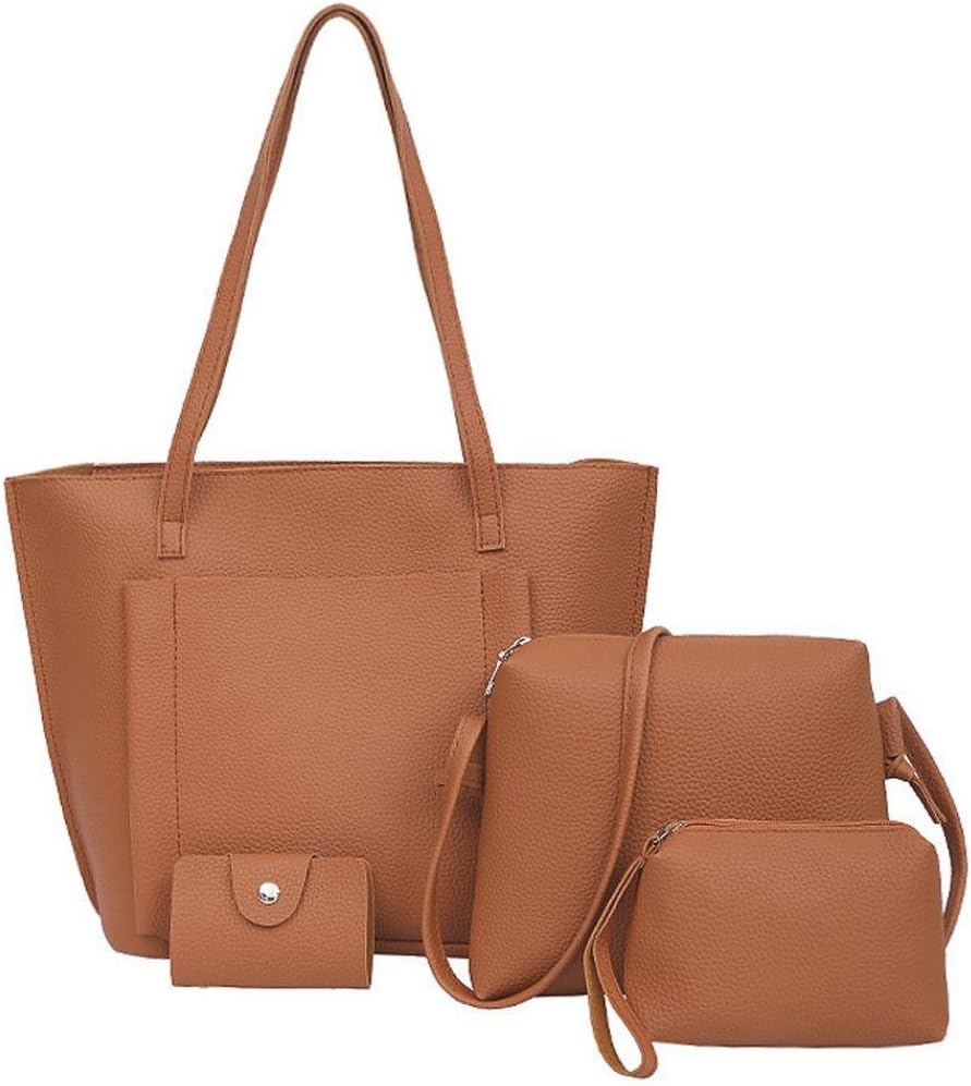 Clearance! Nevera 4PCS Women Daily Handbag Shoulder Bags Tote Bag Crossbody Bags Wallet (Brown)