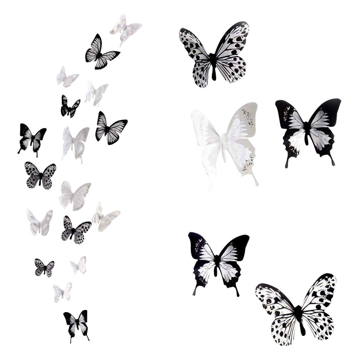 Butterfly Wall Stickers, 36 x 3D Butterfly Stickers for Bedroom, Living Room, Office (Black and White)