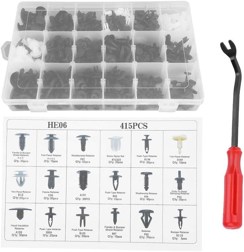 Suuonee Car Body Retainers, 415Pcs 18 Sizes Assorted Clip Trim Car Push Pin Rivet Bumper Door Panel Retainer W/Screwdriver