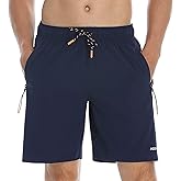 HODOSPORTS Mens No Liner Swim Trunks Quick Dry 9 Inch with Zipper Pockets Bathing Suits for Men Lineless Swim Shorts