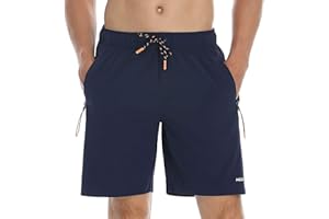 HODOSPORTS Mens No Liner Swim Trunks Quick Dry 9 Inch with Zipper Pockets Bathing Suits for Men Lineless Swim Shorts