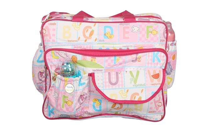 Trendy Dukaan Multipurpose Polyester Diaper/Mother Bag with Bottle Holder Multi Compartment (Pink)