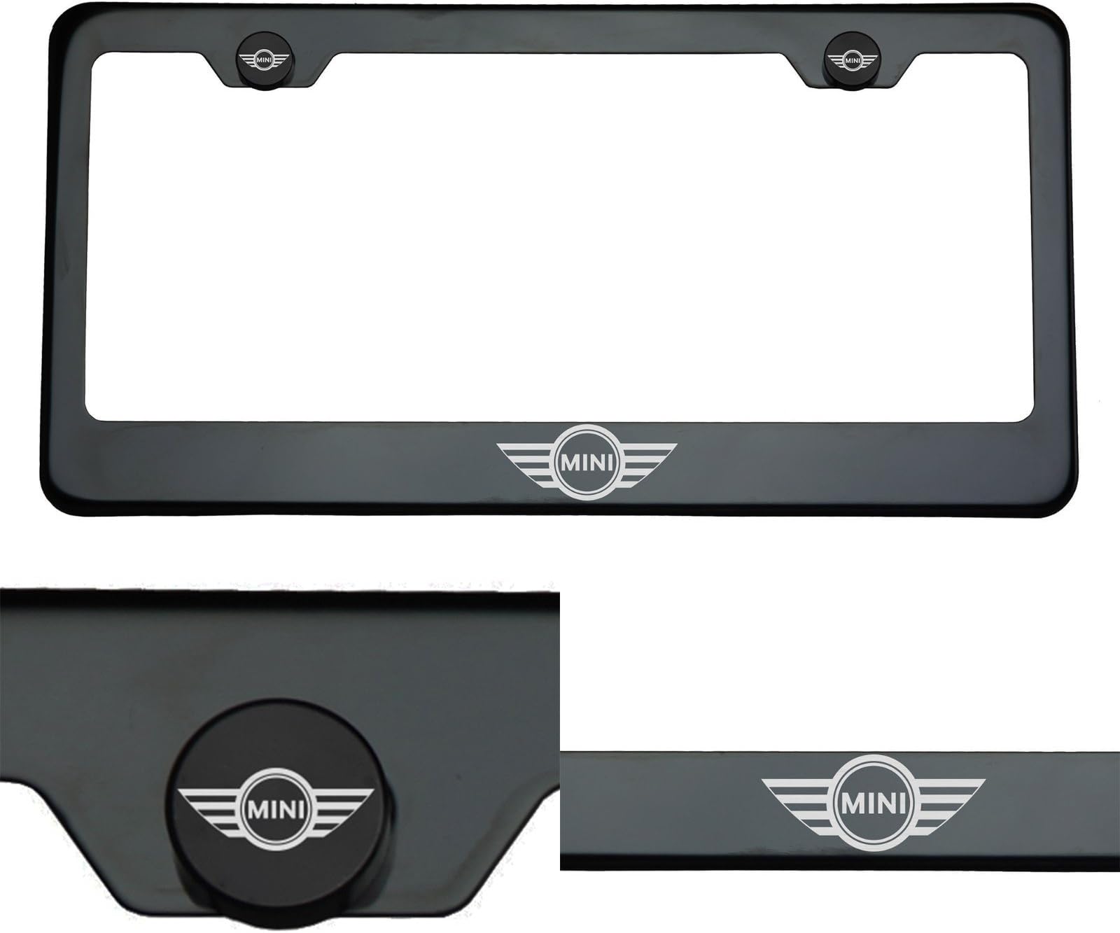 One T304 Black Chrome Stainless Steel Laser Etched Engraved Silver Fit Mini Logo with Black Aluminum Screw Cap