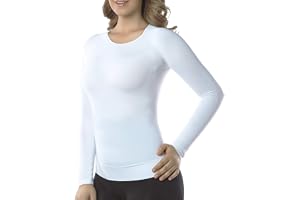 +MD Womens Long Sleeve Undershirts Tops, Bamboo Round Neck Slim Fit Baselayer, Soft Thermal Underwear, Light Compression