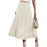 Arolina Maxi Skirt for Women Summer Boho Elastic High Waist Pleated A-Line Flowy Ruffle Swing Tiered Long Beach Skirt Dress