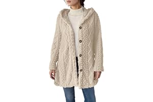 Godalithic Fleece Jacket Women Casual Button Up Fuzzy Hooded Long Sleeve Cardigan Sweaters Warm Sherpa Lined Coat Outerwear
