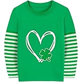 CM-Kid Toddler Boy Girl St Patricks Day Shirts Clover Shamrock Stripe Sleeve Irish Tshirt for Kids Green Tee Tops 2-7 Years