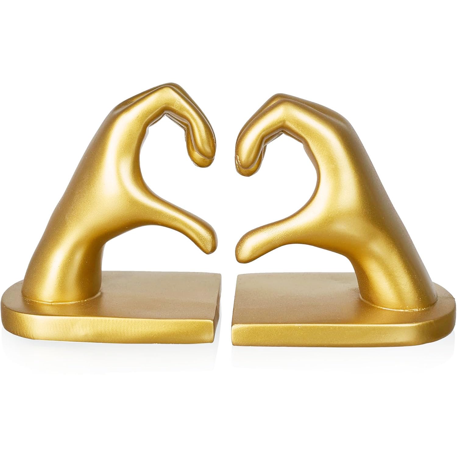 Photo 1 of 1Pair/2Piece Gold Heart Hands Book Ends, Heavy Duty Resin Decorative Bookends for Shelves, Non-Skid Book Holders for Home Office