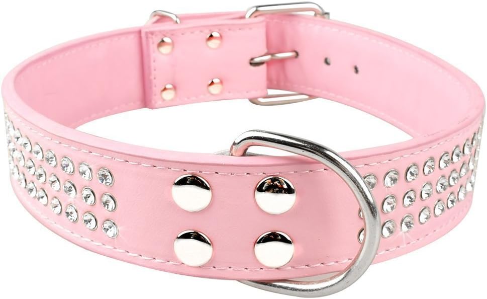 Berry 3 Rows Rhinestone Leather Dog Collars Sparkly Crystal Diamonds