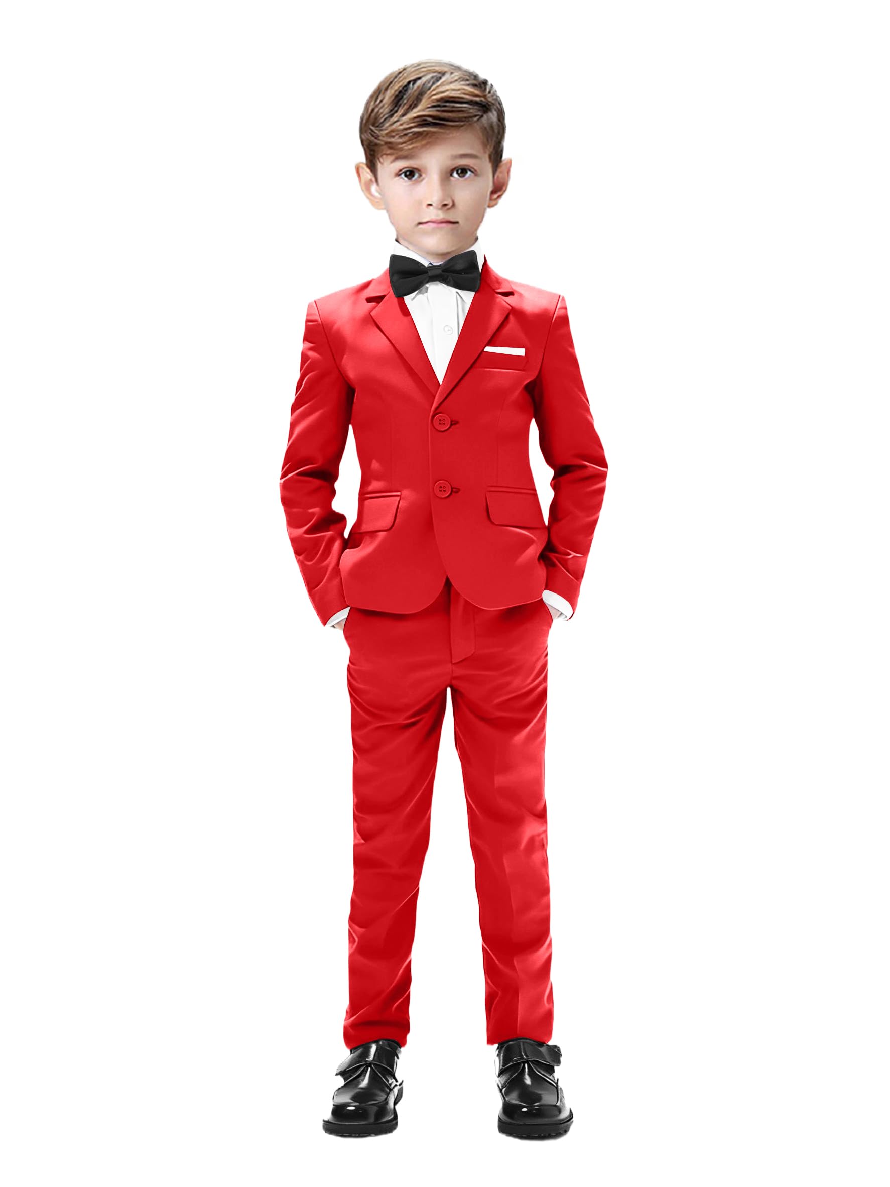 Gent M Boy Suit Size 8 Kids Formal Wear Suits for Boys Formal Slim Fit Tuxedo for Kids Wedding Guest Outfit Adjustable Waist Red Image