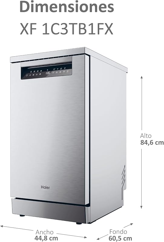 I-Pro Shine Series 5 XF1C3TB1FX, Lavavajillas Independiente 45CM, Motor Inverter, 11 Cubiertos, 3 Bandejas, 8 Ciclos, Wi-Fi, App hOn, Filtro Antibacterias, Apertura Automática, 43DB, Inox