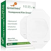 Greetmed Transparent Film Dressing 100 Packs 2.4'' x 2.7'' Waterproof Adhesive Patch Breathable Wound Cover Bandage Comfortable Tattoo Aftercare Bandage Adhesive Clear Bandages for IV Shield