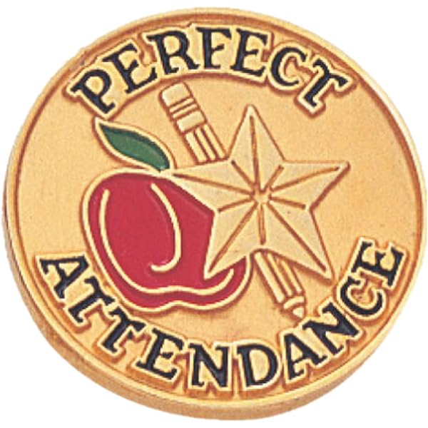 Perfect Attendance Lapel Pin - 5/8 Inch Gold Torch & Wreath Design, Package Of 12 Pins With Clutch Backs