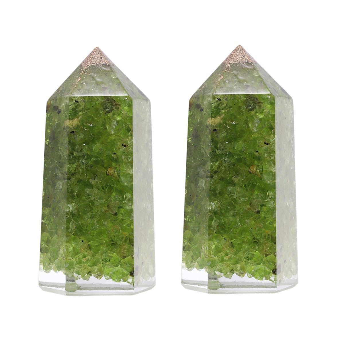 mookaitedecor Set of 2 Natural Peridot Healing Crystal Point Wands 2 Inch, Polished Tumbled Pocket Stone Hexagonal Wand Reiki Chakra Meditation Small Green Energy Crystal Witchcraft Decor Wiccan Gift