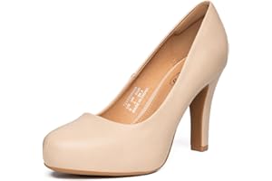 Trary Women's Heels for Women, Black Heels White Heels Brown Heels Nude Heels, Low Platform Heels, IN3.2 High Heel Closed Round Toe Pumps Dress Office Wedding Shoes for Women