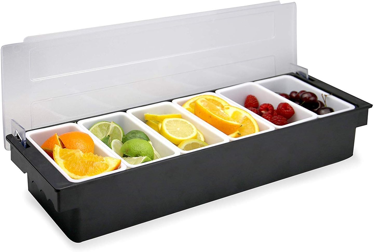 Plastic Condiment Dispenser 6 Compartment Black | Bar Condiment Holder, Cocktail Garnish Tray