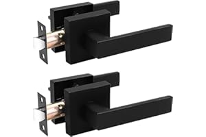 Probrico 2 Pack Matte Black Door Levers,Passage Door Handles,Interior Door Lock for Closet & Hallway,Square Non-Locking Handle Lever,Modern Door Knobs