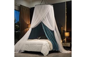 Vilemoon Ciel de lit pour filles et adultes, dôme rond en dentelle de princesse, élégant double couche, rideaux de lit pour d