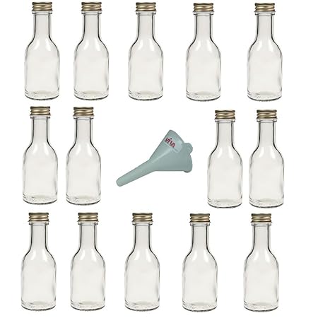 Viva Haushaltswaren - 14 x leere Glasflasche 100 ml mit goldfarbenem Schraubverschluss, als kleine Schnapsflaschen & Likörfla