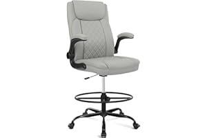 Misolant Drafting Chair, Tall Office Chair for Standing Desk, Standing Desk Chair with Adjustable Height and Flip-up Arm, Leather Drafting Chair, High Office Chair for Counter Height Desk