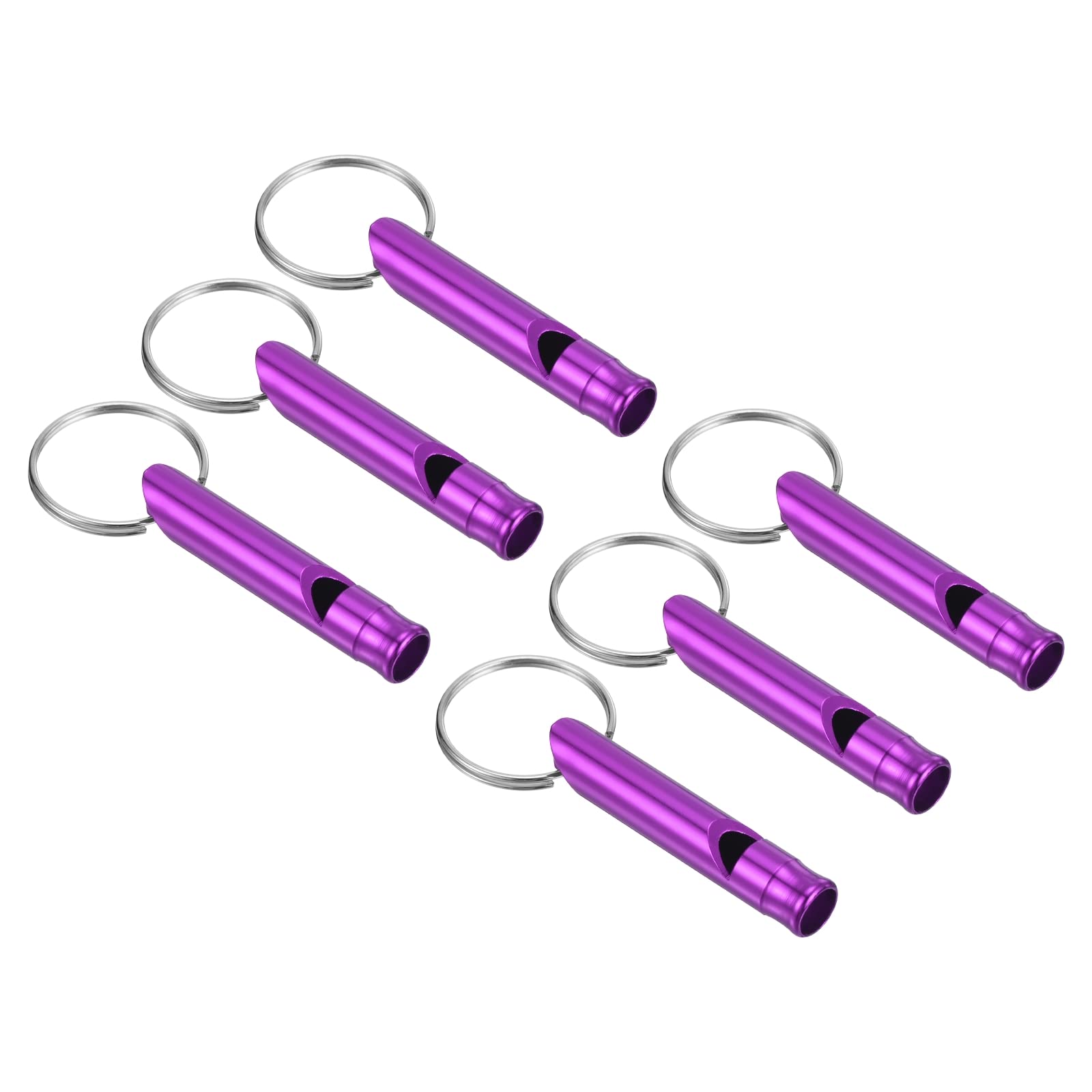 PATIKIL Emergency Whistles, 6 Pack Safety Whistle with Keychain Loud Sound Aluminum Outdoor Survival Whistle for Camping Hiking, Purple