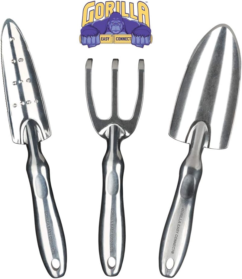 GORILLA EASY CONNECT Heavy Duty Garden Tools with Digging Trowel, Transplant Trowel and Cultivator Hand Rake. : Garden & Outdoor