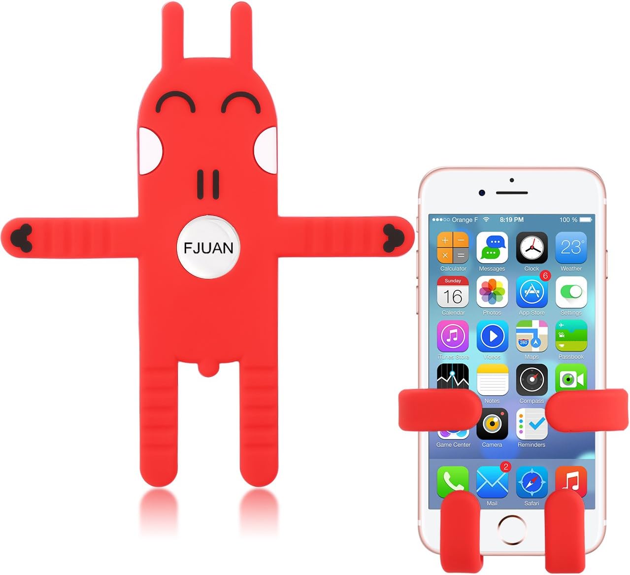 FJUAN Cute Universal Flexible Cell Phone Holder Silicon Car Mount Portable Adjustable Stand for iPhone 6 and Samsung Galaxy S6 Smartphone & Tablet (Red)