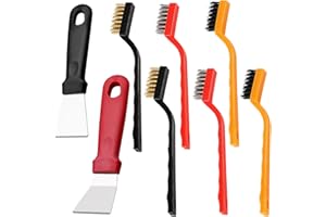 SUPERJACKWANG Wire Brushes for Cleaning, 2PCS Kitchen Stove Scraper Cleaner with 6PCS Brass/Stainless Steel/Nylon Wire Brushes, Scraper for Rust Removal, Dirt, Paint Scrubbing, Gas Range Cleaner,Cooktop Cleaner