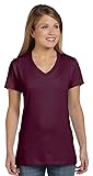Hanes Women's Nano- V-Neck T-Shirt Maroon Small