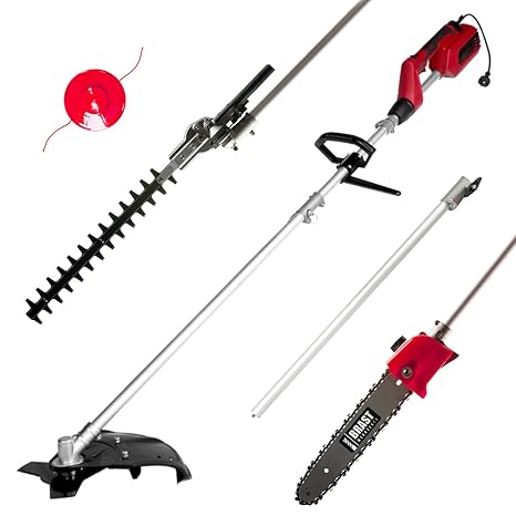 BRAST Elektro Multitool 4 in 1 Motorsense Heckenschere Hochentaster Rasentrimmer Astsäge Kettensäge Freischneider Trimmer 900