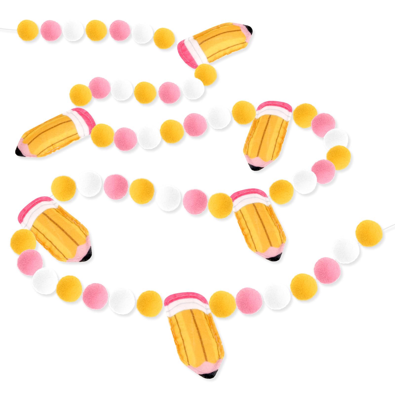 Photo 1 of Arosche Back to School Decorations 7.5 Ft Felt Pompom Banner Cute 3D Pencil Felt Ball Pre-Assembled Hanging Banner Welcome Back to School Garland for Classroom, Mantle, Wall, Party Supplies