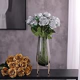 Veryhome 10 Pcs Artificial Roses Silk Flowers Single Stem 50cm Silver view 3