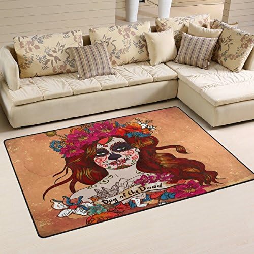 Colivy Girl with Sugar Skull Day of The Dead Doormat Indoor/Outdoor Washable Garden Office Door Mat,Kitchen Dining Living Hallway Bathroom Pet Entry Rugs 23.6"(L) x 15.7"(W)