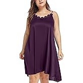 AMPLUSBEAU Women's Plus Size Satin Nightgown Sleeveless Chemise Slip Lingerie Sleepwear with Floral Neckline