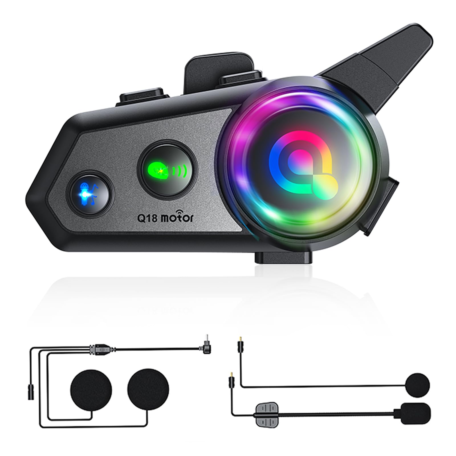 ZHIDUOXING Motorcycle Bluetooth Headset, Q18 Motorcycle Intercom with Music Sharing,1000m 2 Riders Motorbike Intercom HiFi Stereo Sound/CVC Noise Reduction/Automatic Response(1Pack)