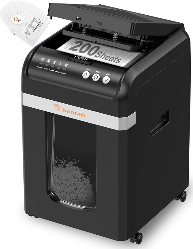 Auto-Feed Aktenvernichter 200 Blatt, P-4 Mikroschnitt, Schwarz