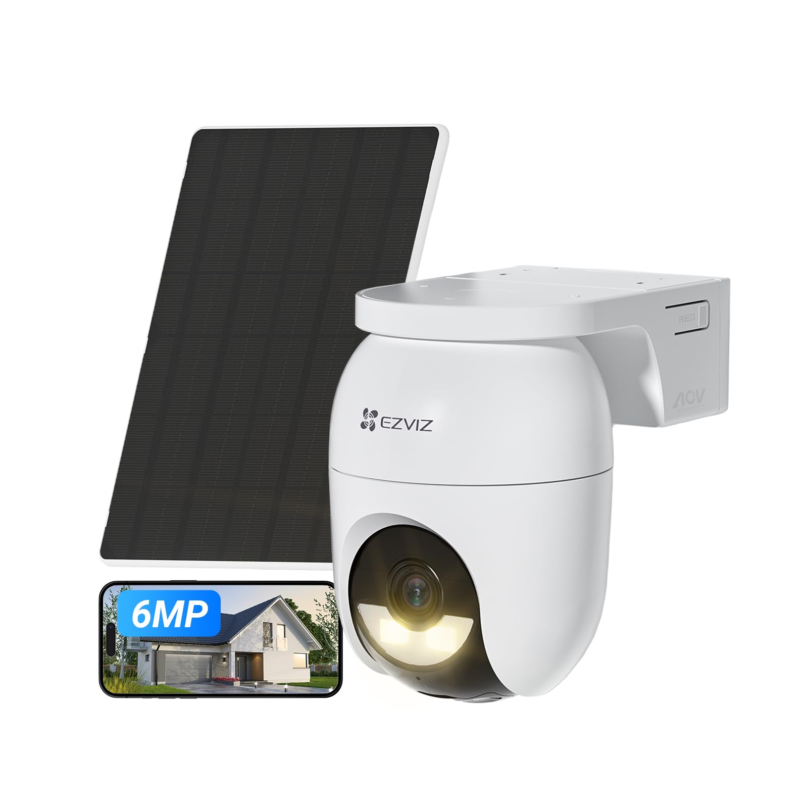EZVIZ 6MP PTZ Überwachungskamera Aussen Akku, Kabellose WLAN-Außenkamera, 360° Überwachung, Farbnachtsicht, KI Personen- und Fahrzeugerkennung, 2-Wege-Audio, CB8 Lite 6MP + 5W Solarpanel