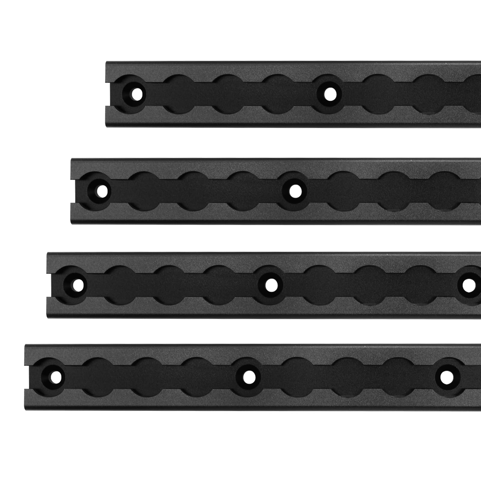 Photo 1 of SALUINOKI 12" L-Track Rail Black 4 Pack, 1ft Aluminum Ltrack Rail for Truck and Trailer, Truck Bed Rail for Motorcycles, ATVs and Bikes