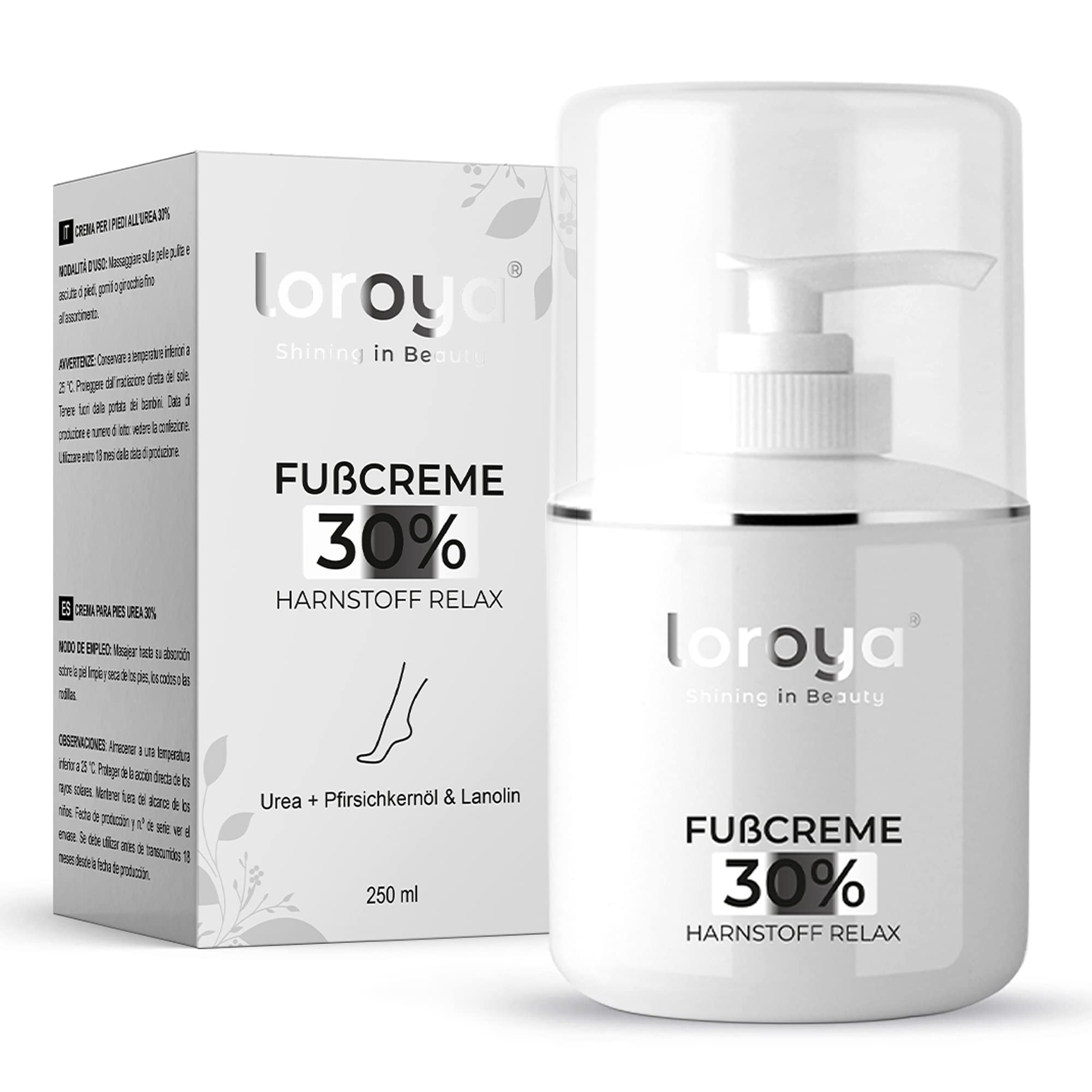 loroya® - The Original - Exfoliating Foot Cream 30% Urea 250 ml - For Dry and Cracked Skin - Scar Removal - Peach Oil and Lanolin Based - Accelerates Regeneration