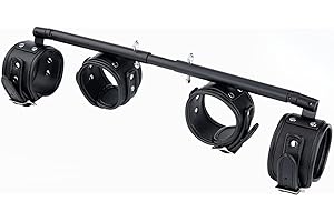 CLADELE Spreader Bar Expandable Exercise Black Stainless Steel Bar with 4 pcs Black Fur Adjustable Strap, Yoga Training Fitness Gear, Workout Bar,Sports Gym Kit