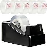 Tape Dispenser Desk,Desktop Tape Dispenser, Tape Dispenser with Weighted Non-Skid Base, Includes 6 Rolls Transparent Tape (0.71" x 1000"),Heavy Duty Tape Holder for Office, Home, School(Black)