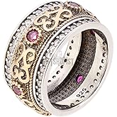 Handmade Turkish Authentic Jewelry Round Shape Cut Pink Ruby Topaz 925 Sterling Silver Band Ring for Gift for Ladies Sizes
