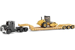 Diecast Masters 1:87 Black Kenworth T880 Tractor with Lowboy Trailer and Cat Roller, 84425