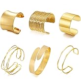 YVVLEE 6PCS Chunky Gold Cuff Bracelets for Women Open Gold Statement Bangle Bracelets Set Upper Arm Cuff Bracelets Set Punk Jewelry