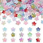 AHANDMAKER 150 Pcs 15 Colors Glass Flower Beads Translucent Gradient Colorful Cherry Blossom Beads Mini Spacer Hair Accessory Flatback Loose Bead for Bracelets Earrings Necklace Jewelry Making