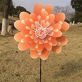 Techinal 1 Pcs 3d Wind Spinners Yard, Animals Butterfly Peony Flower Colourful Windmill Home Garden Decor ( Orange )